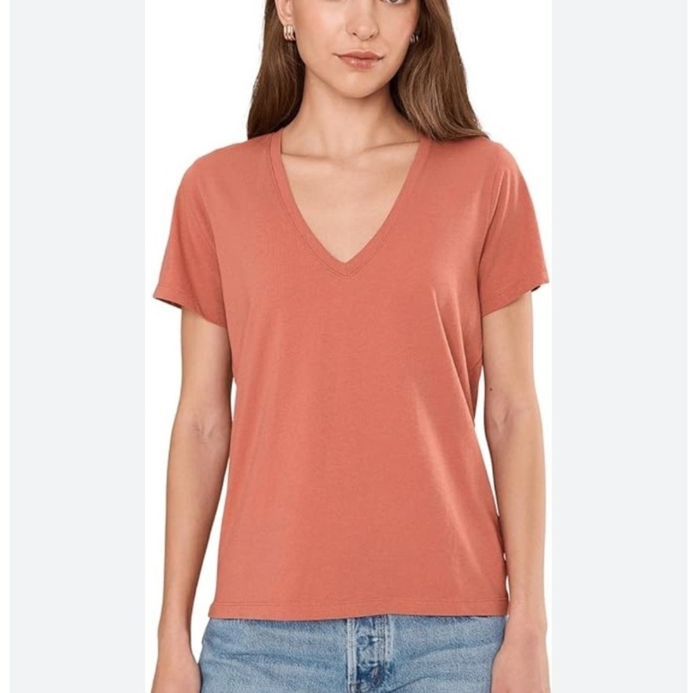 Madewell Womens V-Neck Slub Cotton Tee Shirt Rust Size S NWOT $40 Small Flaw